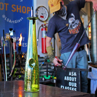 Crackle Olive Oil Bottle-Leckie Gassman-art glass,clear,dispenser,glass,high end,oil,olive,olive oil,vessel