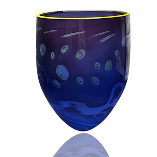 AS Cobalt Blue Open Bell Vase with Yellow Lip