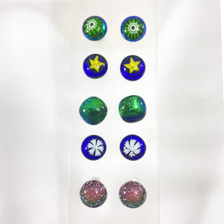 Glass Earring Studs-Margaret Handley-art glass,beads,blue,dichro,duluth,glass,recycled,studs,torchwork,yellow