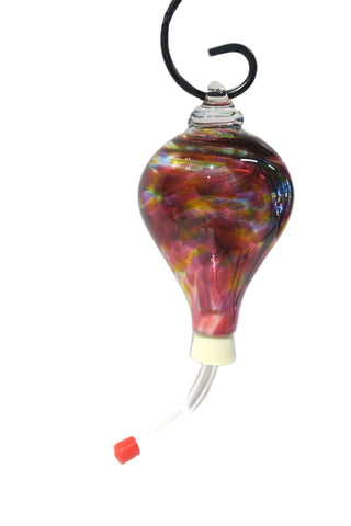 Dark Multi Color Hand Blown Glass Hummingbird Feeder - Lake Superior Art Glass