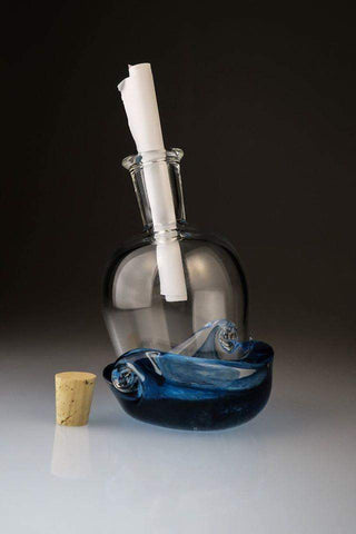 Message In a Bottle Sculpture - Lake Superior Art Glass