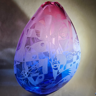 Leckie Etched Egg Vases-Blue/Pink