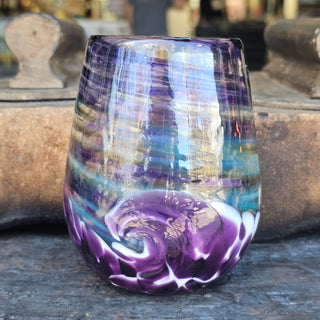 WINE GOBLET PURPLE COLOR WITH WAVES ALONG THE BOTTOM MADE OF GLASS