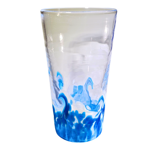 hand-blown glass pint cup with wave design