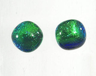 Glass Earring Studs-Margaret Handley-art glass,beads,blue,dichro,duluth,glass,recycled,studs,torchwork,yellow