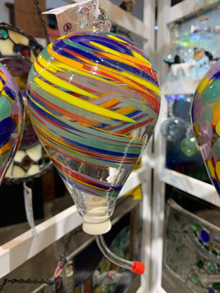 Rainbow Hand Blown Glass Hummingbird Feeder - Lake Superior Art Glass