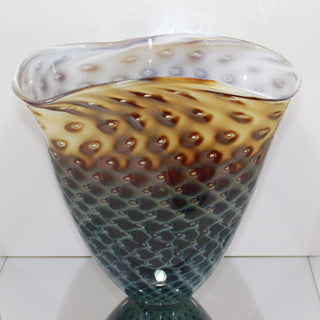 Lakeshore Series Flutter Vase-Pete Chmelik-art glass,blue,flower vase,glass,gold,high end,navy,teal,vessel,water