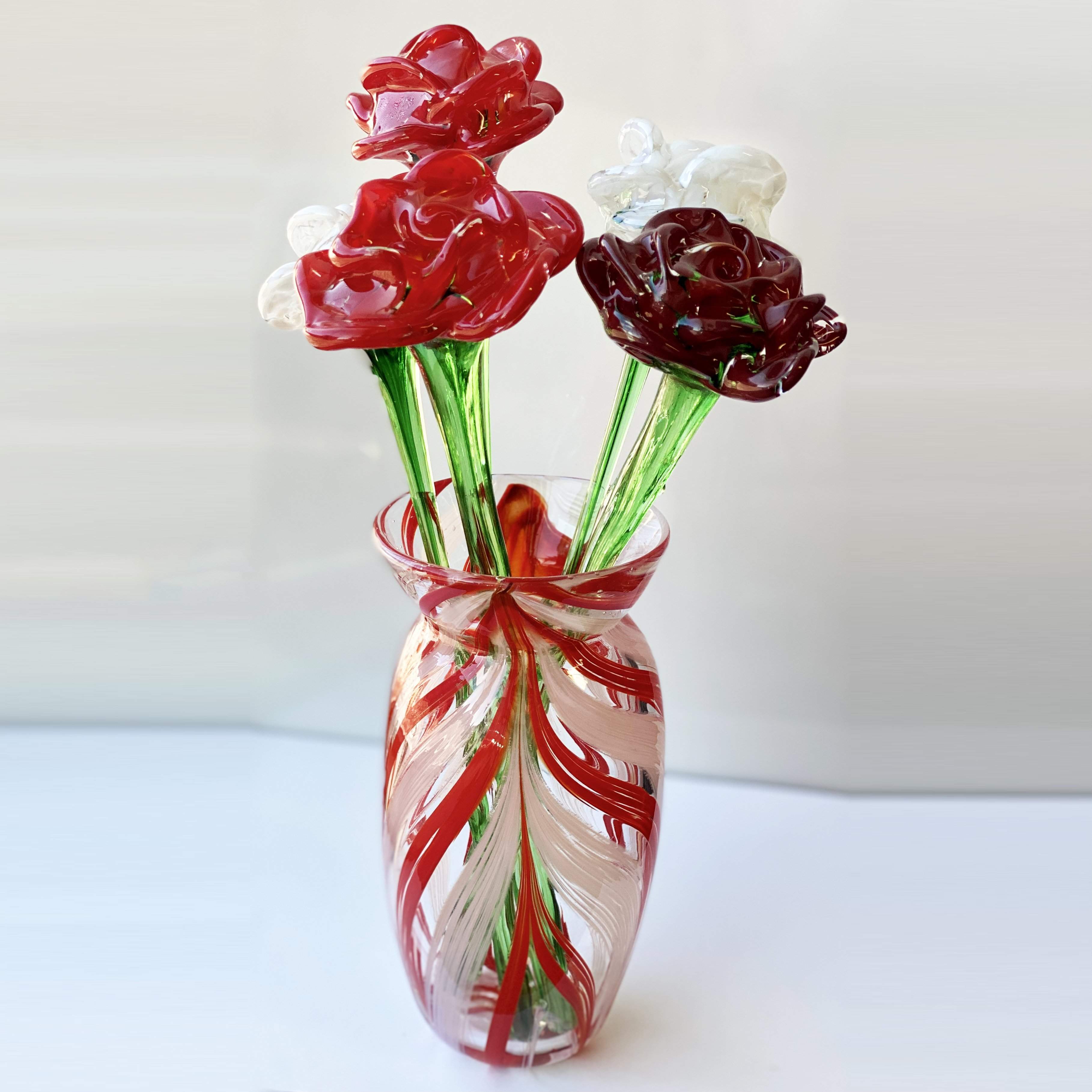 Lot - Three Art Glass Flowers w/ Long Stems